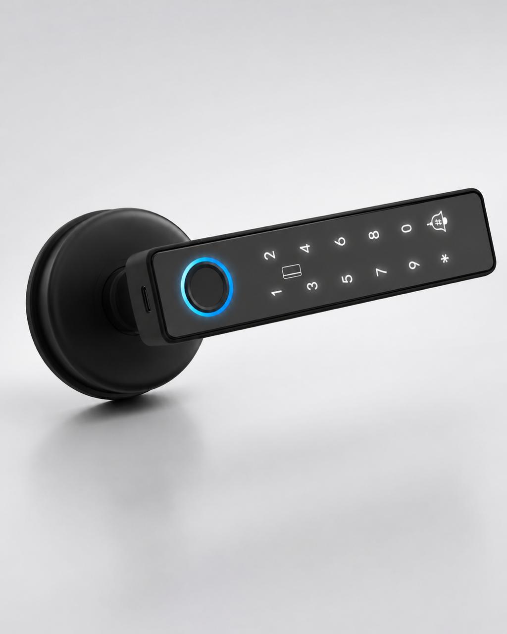 מנעול דלת ביומטרי חכם SafeKey Pro שחור מט עם חיישן טביעת אצבע ומקלדת קוד